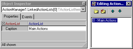 Connecting an action manager to an existing action list